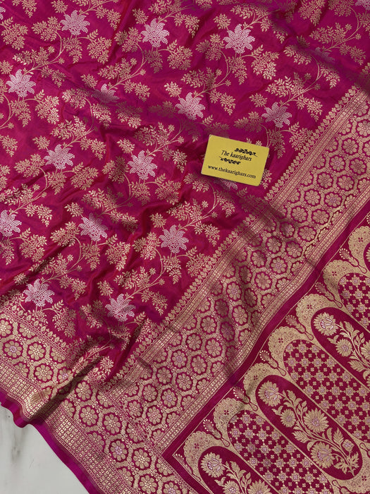 Rani Pure Katan Banarasi Handloom Saree - Sona Roopa Jaal Work