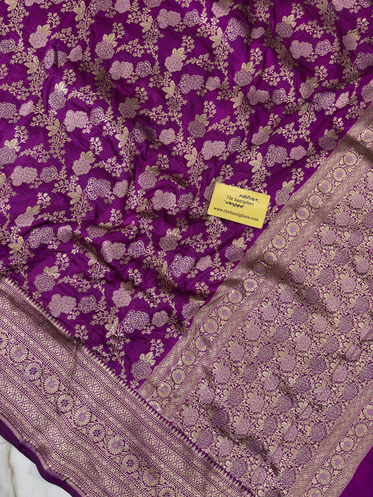 Hot Magenta Pure Katan Banarasi Handloom Saree - Meenakari Jangla