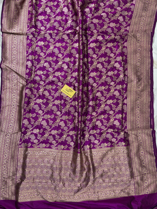 Hot Magenta Pure Katan Banarasi Handloom Saree - Meenakari Jangla