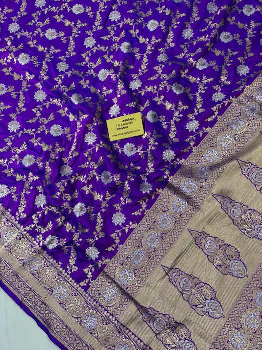 Purple Pure Katan Banarasi Handloom Saree - Sona Roopa Jaal Work