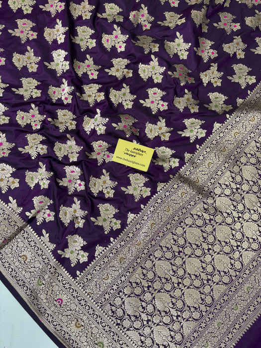 Spanish Magenta Pure Katan Banarasi Handloom Saree - Tilfi Meenakari Work
