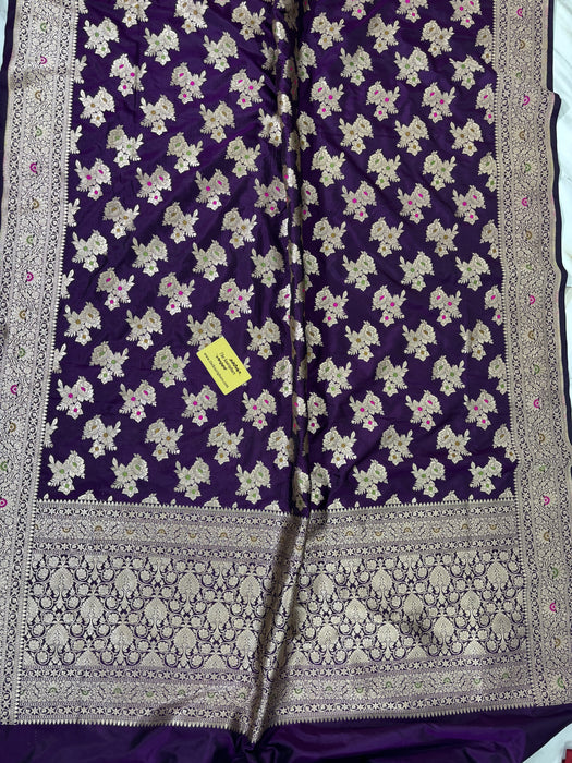 Spanish Magenta Pure Katan Banarasi Handloom Saree - Tilfi Meenakari Work