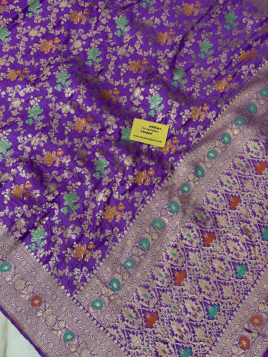 Purple Pure Katan Banarasi Handloom Saree - Meenakari Jangla