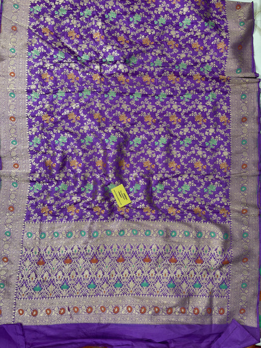 Purple Pure Katan Banarasi Handloom Saree - Meenakari Jangla