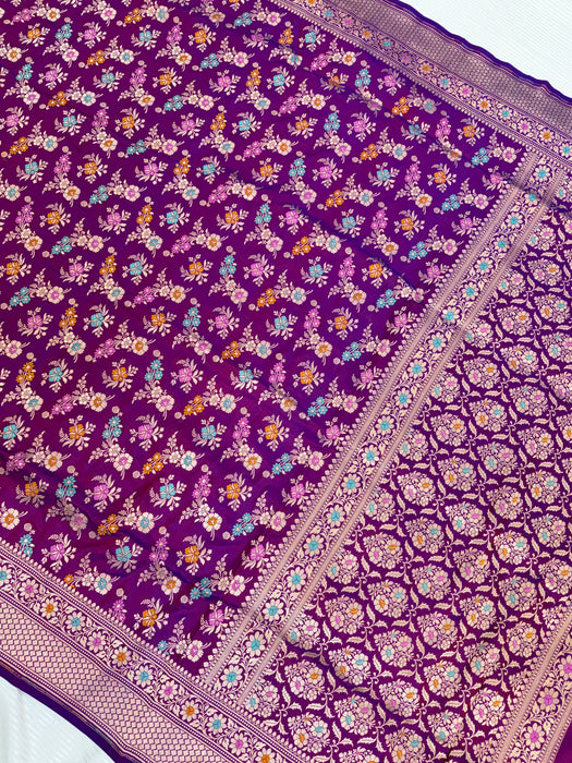 Dual Shade Purple Pure Katan Banarasi Handloom Saree - Meenakari Jaal Work