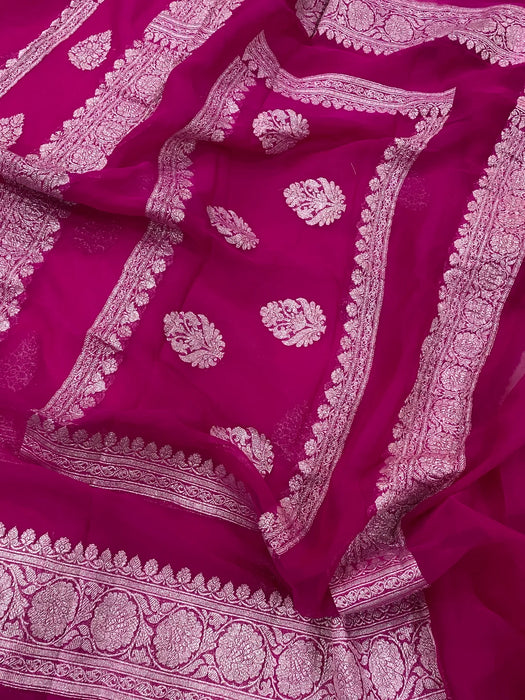 Rani Pure Khaddi Georgette Banarasi Handloom Saree - Silver Zari