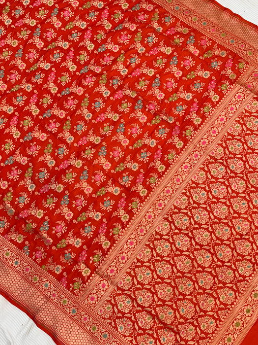 Orange Pure Katan Banarasi Handloom Saree - Meenakari Jaal Work