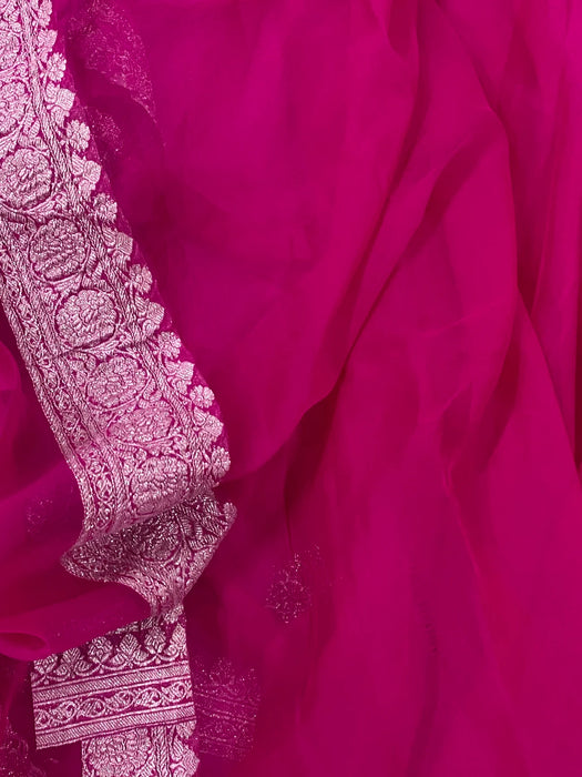 Rani Pure Khaddi Georgette Banarasi Handloom Saree - Silver Zari