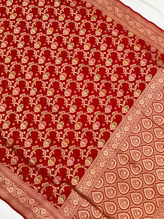Red Pure Katan Banarasi Handloom Saree - Meenakari Jaal Work