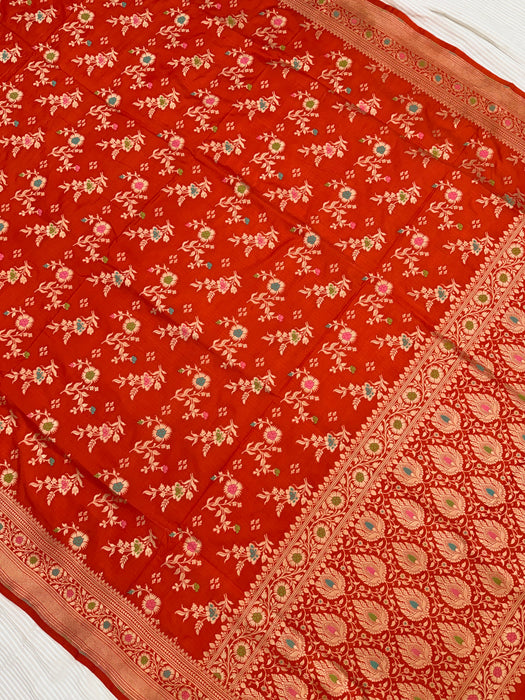 Orange Pure Katan Banarasi Handloom Saree - Meenakari Jaal Work