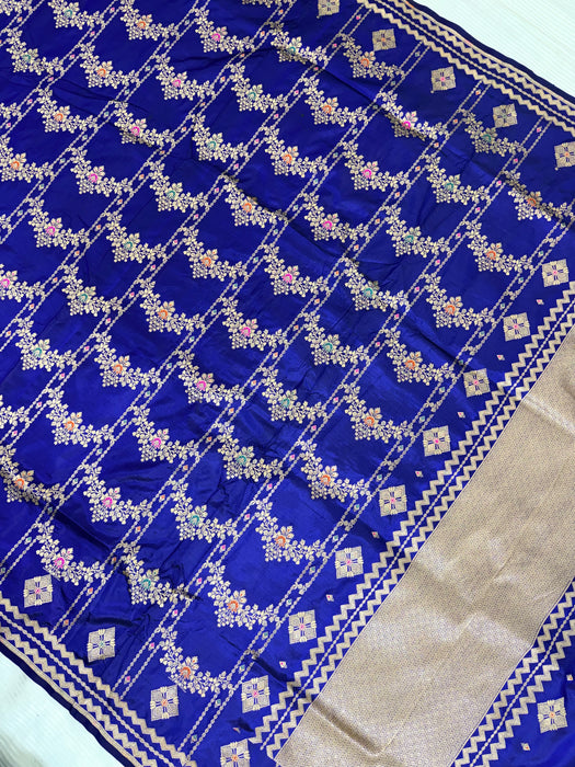 Blue Pure Katan Banarasi Handloom Saree - Meenakari Jaal Work