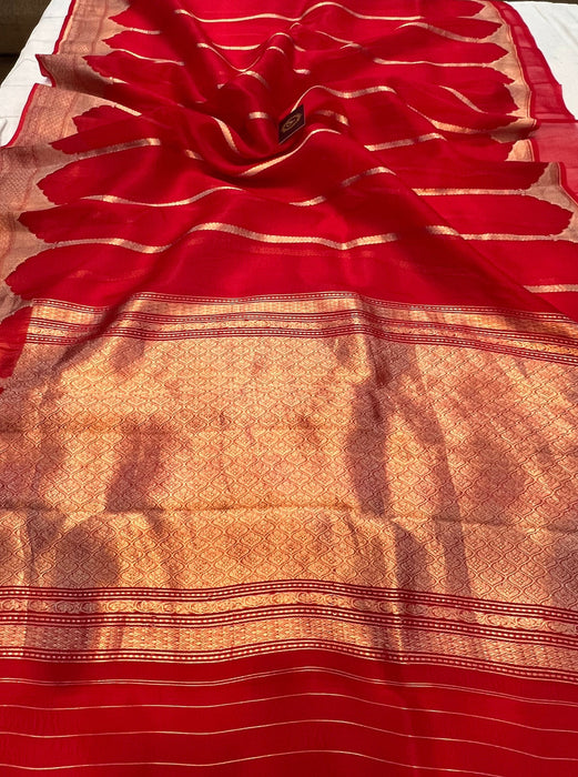 Red Pure Kora Banarasi Handloom Saree
