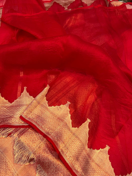 Red Pure Kora Banarasi Handloom Saree