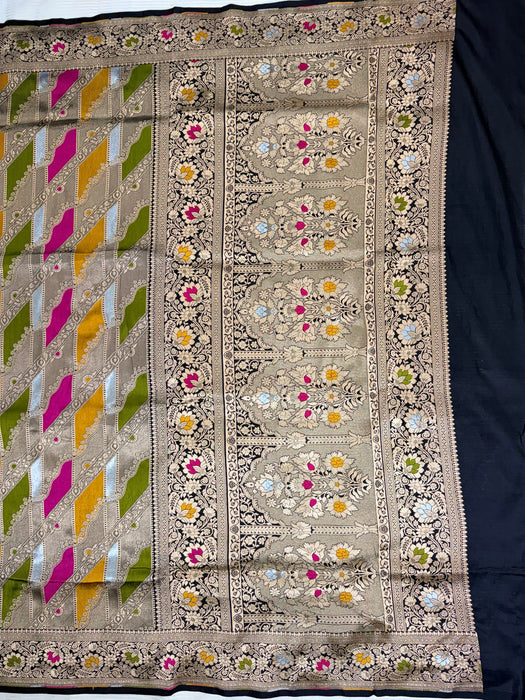 Black Pure Katan Banarasi Handloom Saree - Rangkat