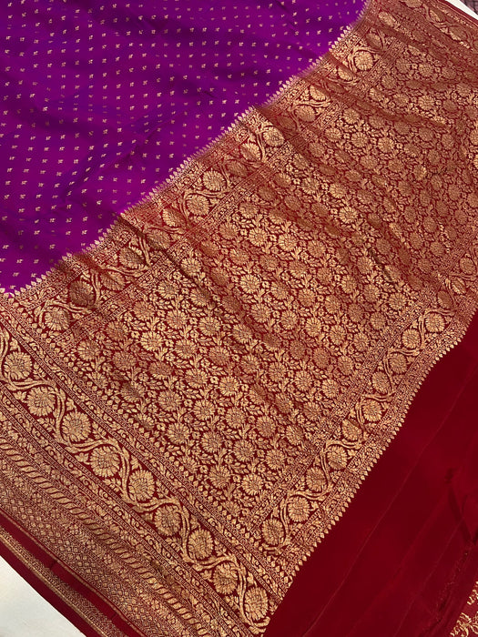 Purple Pure Khaddi Crepe Banarasi Handloom Saree