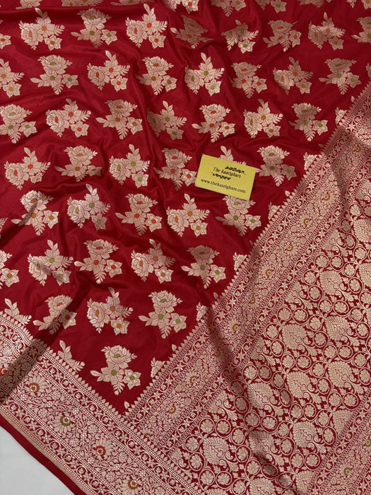 Red Pure Katan Banarasi Handloom Saree - Tilfi Meenakari Work