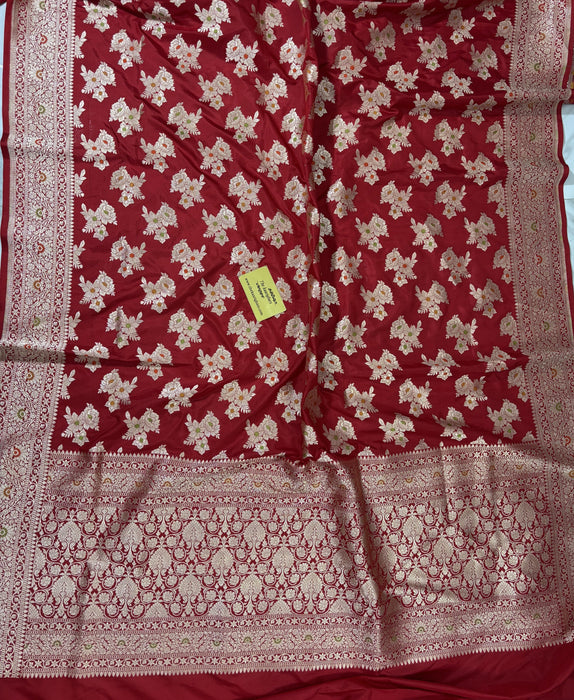Red Pure Katan Banarasi Handloom Saree - Tilfi Meenakari Work