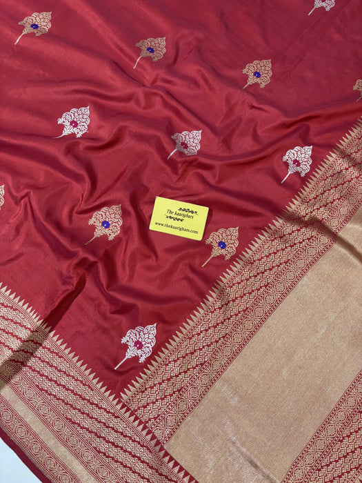 Red Pure Katan Banarasi Handloom Saree - Kadiyal Sona Roopa