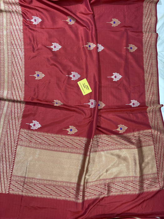 Red Pure Katan Banarasi Handloom Saree - Kadiyal Sona Roopa