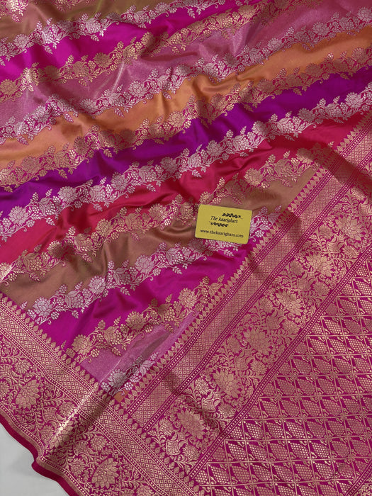 Ektara Pure Katan Silk Banarasi Handloom Saree - Rangkat Kadhiyal Jangla with Tested Zari