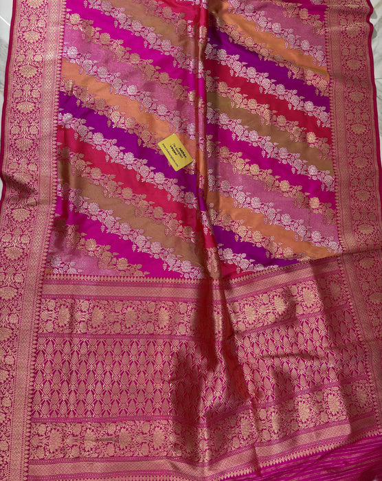 Ektara Pure Katan Silk Banarasi Handloom Saree - Rangkat Kadhiyal Jangla with Tested Zari