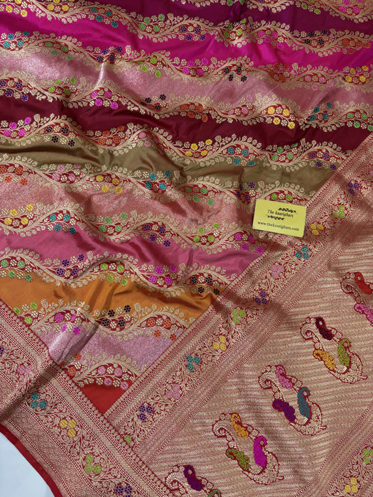 Ektara Pure Katan Silk Banarasi Handloom Saree - Rangkat Kadhiyal Jangla with Tested Zari