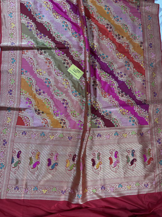 Ektara Pure Katan Silk Banarasi Handloom Saree - Rangkat Kadhiyal Jangla with Tested Zari