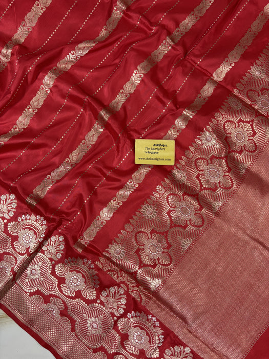 Red Pure Katan Silk Banarasi Handloom Saree - Kadhiyal Jangla
