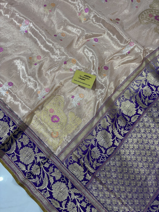 Ektara Tissue Katan Silk Banarasi Handloom Saree - Kadhiyal Motifs