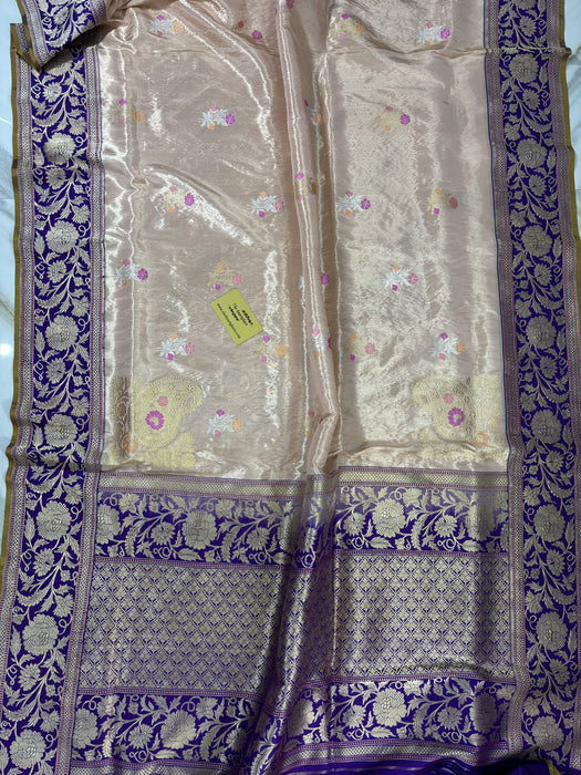 Ektara Tissue Katan Silk Banarasi Handloom Saree - Kadhiyal Motifs