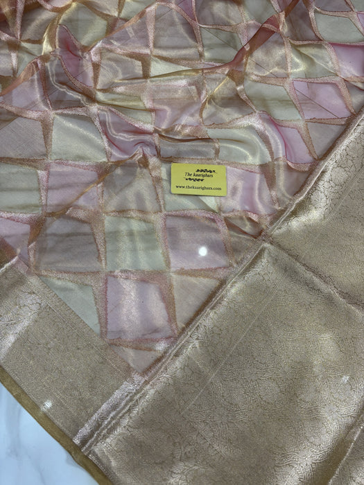 Gold Pure Banarasi Tissue Handloom Saree - Hand Filled Meenakari