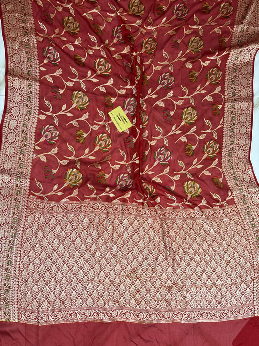 Red Pure Khaddi Chiffon Banarasi Saree - Meenakari Work