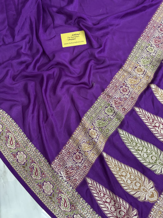 Purple Pure Khaddi Chiffon Banarasi Saree - Meenakari Work