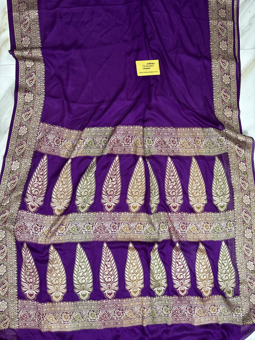 Purple Pure Khaddi Chiffon Banarasi Saree - Meenakari Work