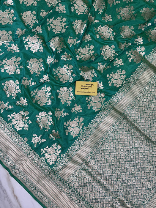 Green Pure Katan Silk Banarasi Handloom Saree - Sona Jaal Work