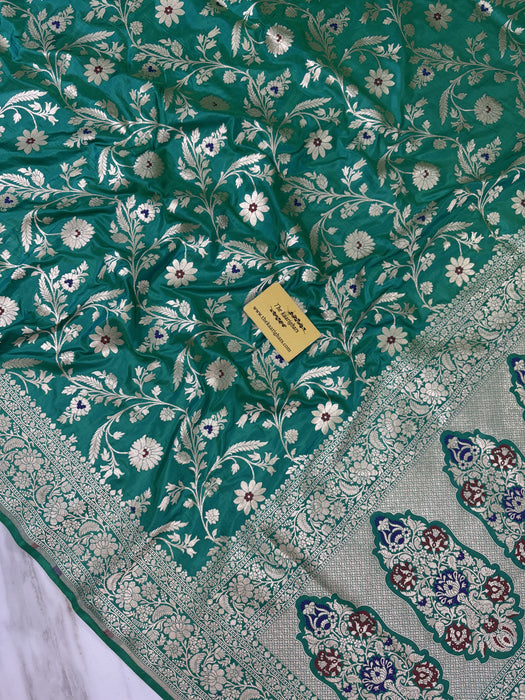 Green Pure Katan Banarasi Handloom Saree - Meenakari Jangla