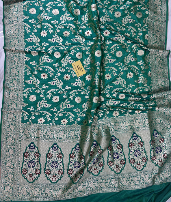 Green Pure Katan Banarasi Handloom Saree - Meenakari Jangla