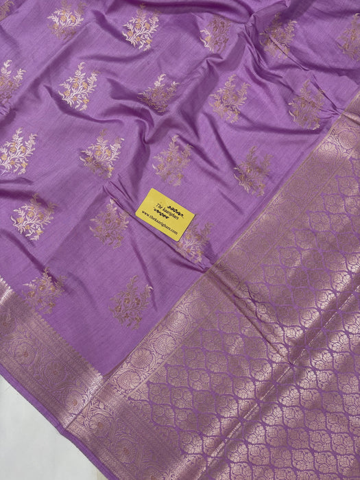 German Lavender Pure Chiniya Banarasi Handloom Saree