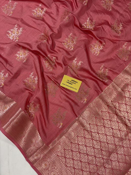 Dark Rose Pure Chiniya Banarasi Handloom Saree