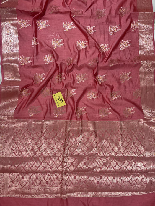 Dark Rose Pure Chiniya Banarasi Handloom Saree