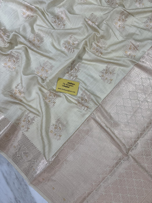 Cream Pure Chiniya Banarasi Handloom Saree