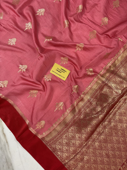 Italian Pink Pure Chiniya Banarasi Handloom Saree