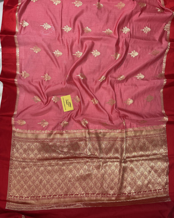 Italian Pink Pure Chiniya Banarasi Handloom Saree