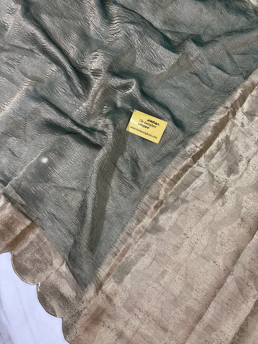 Gray Pure Banarasi Tissue Handloom Saree - Designer Border