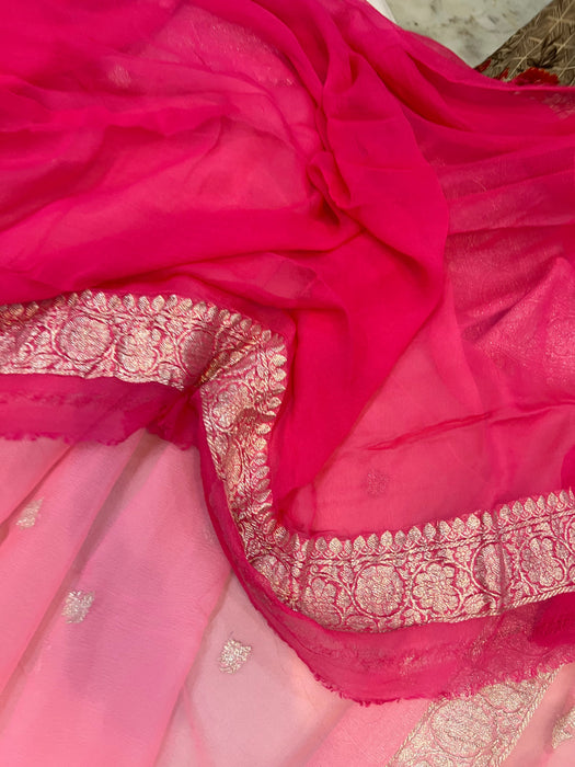 Double Pink Pure Kadhwa Chiffon Georgette Banarasi Saree