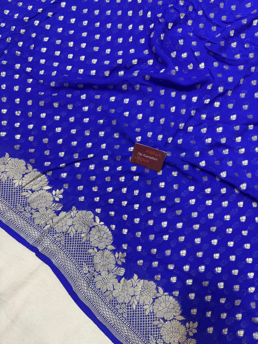 Royal Blue Khaddi Georgette Banarasi Handloom Saree - Water Zari