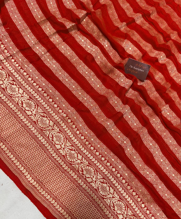 Red Khaddi Georgette Banarasi Handloom Saree - Water Zari