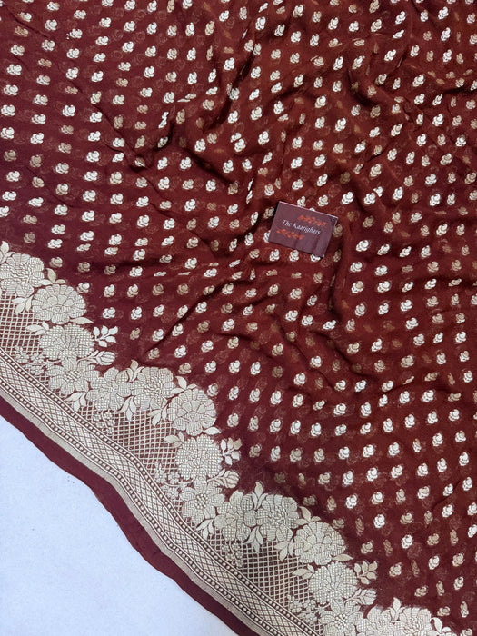 Brown Khaddi Georgette Banarasi Handloom Saree - Water Zari