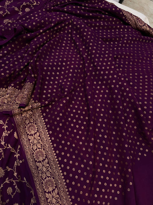 Magenta Pure Khaddi Crepe Banarasi Handloom Saree