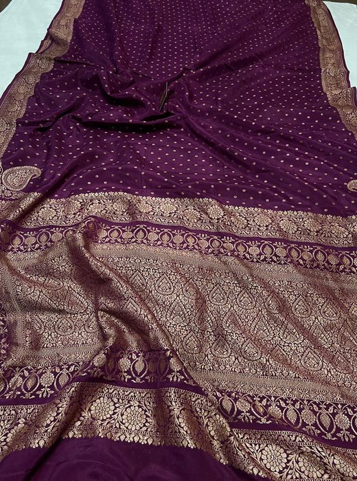 Magenta Pure Khaddi Crepe Banarasi Handloom Saree